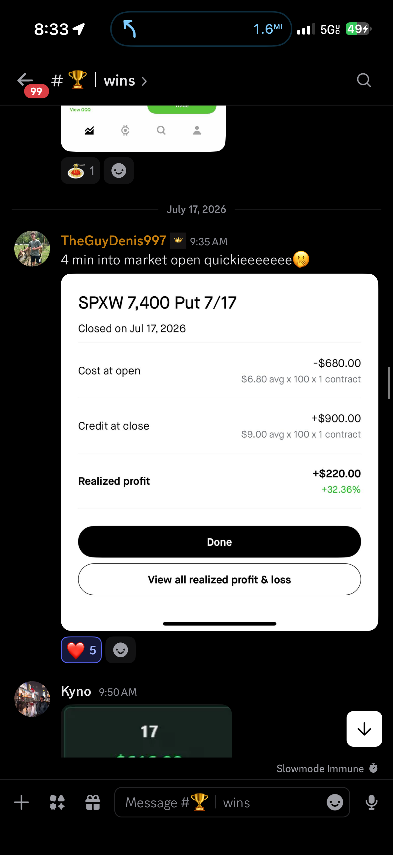 Completed SPX position