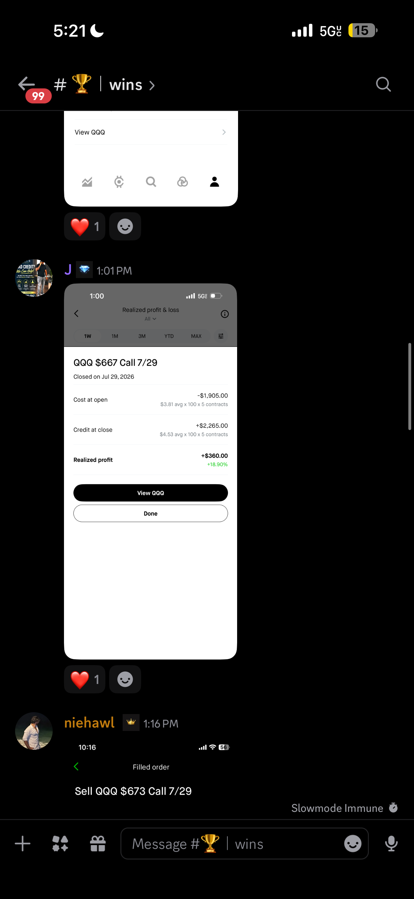 Completed options position
