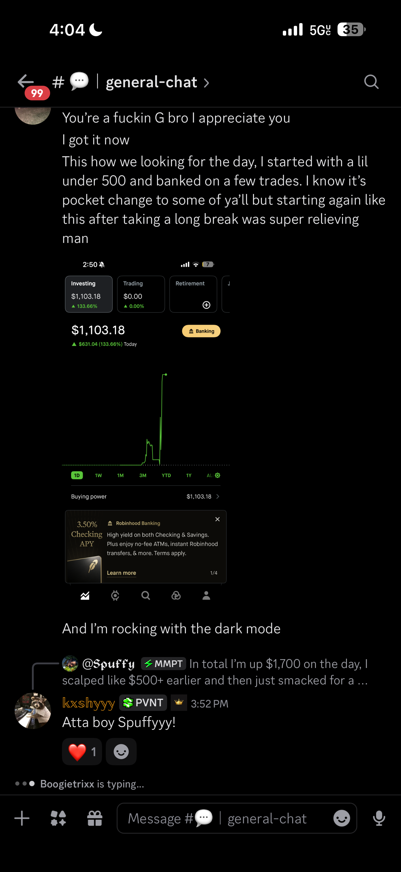 A member shares their account progress