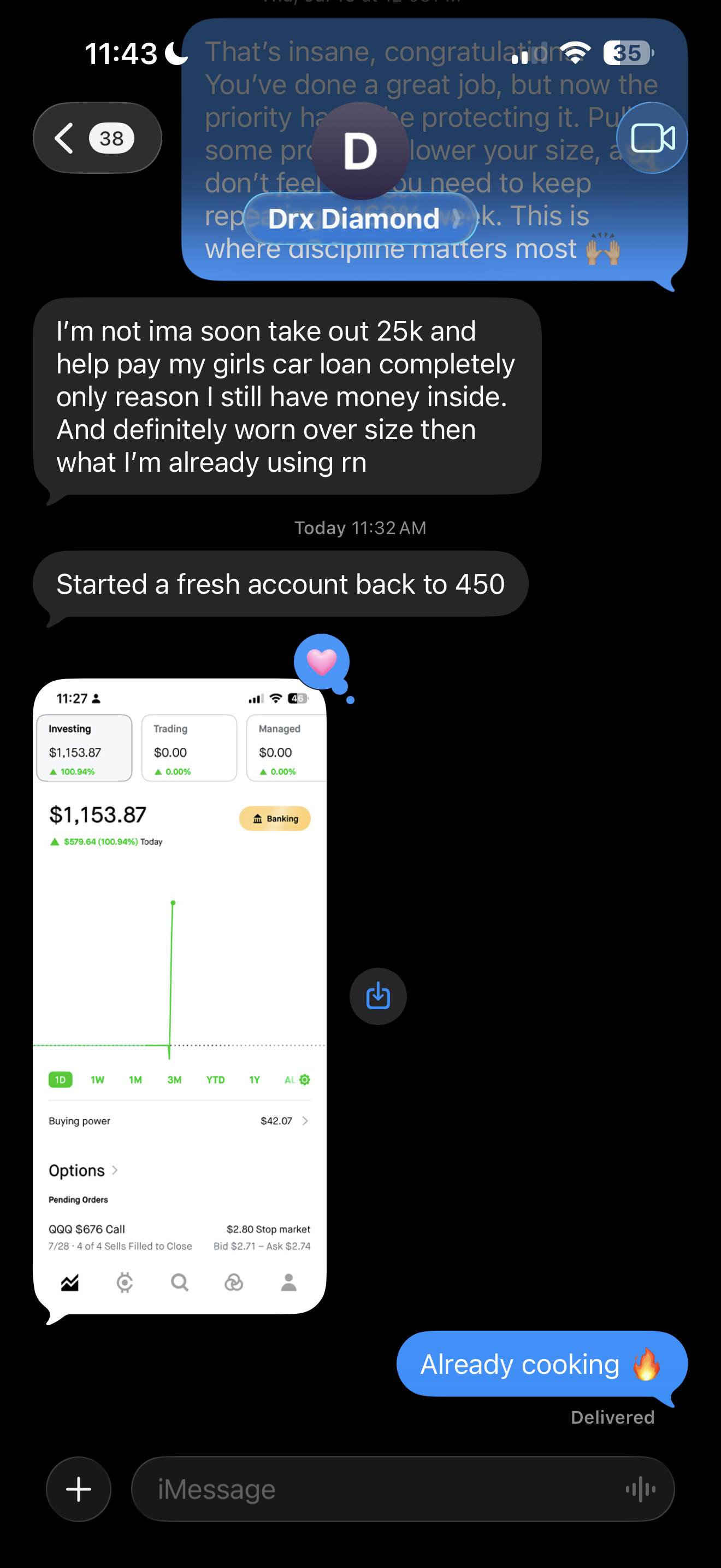 Account progress shared with Aidan